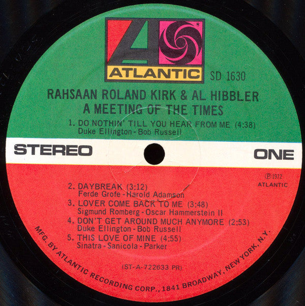 Rahsaan Roland Kirk* & Al Hibbler : A Meeting Of The Times (LP, Album, Pre)