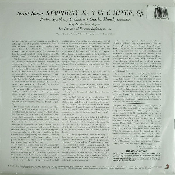 Camille Saint-Saëns, Boston Symphony Orchestra, Charles Munch : Symphony No. 3 (LP, Album, RE, RM, 180)