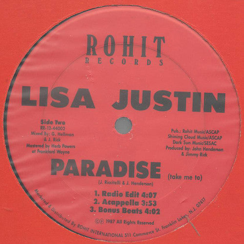 Lisa Justin : Paradise (Take Me To) (12")