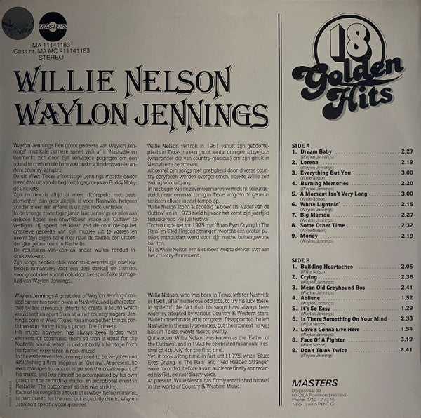 Willie Nelson, Waylon Jennings : 18 Golden Hits (LP, Comp)