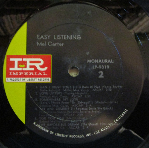 Mel Carter : Easy Listening (LP, Album, Mono)