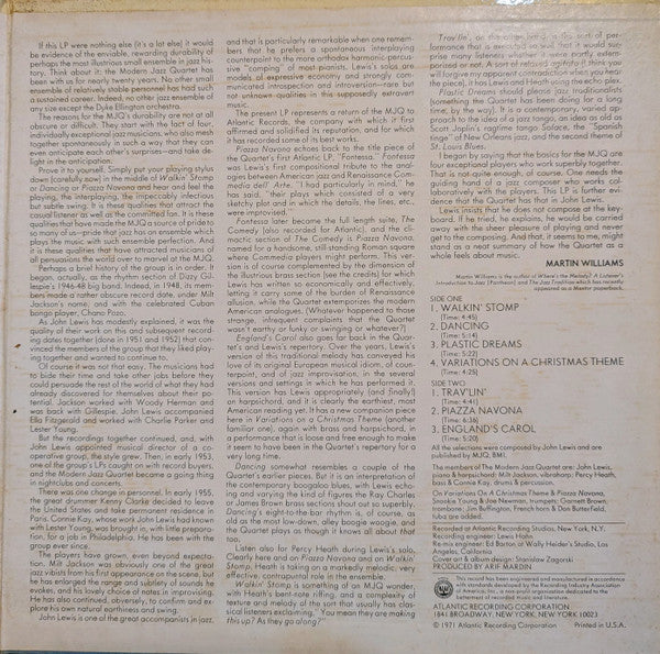 The Modern Jazz Quartet : Plastic Dreams (LP, Album, RI )