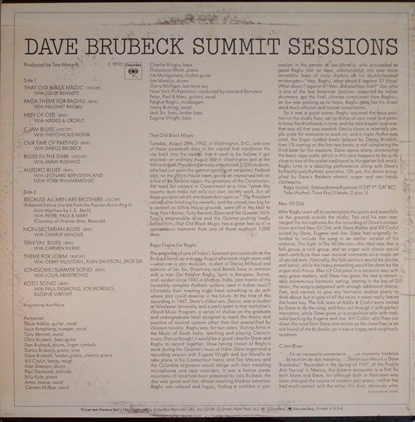 Dave Brubeck : Summit Sessions (LP, Album, Pit)
