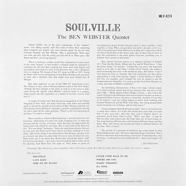 The Ben Webster Quintet : Soulville (2x12", Album, Mono, RE, RM, 200)