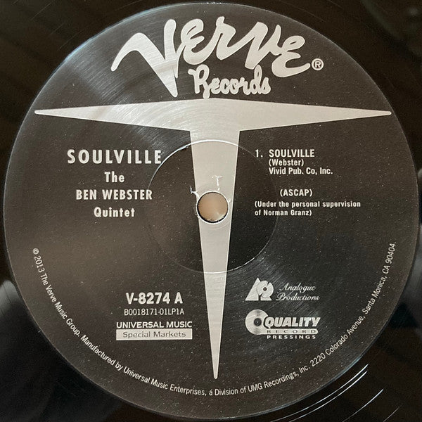 The Ben Webster Quintet : Soulville (2x12", Album, Mono, RE, RM, 200)