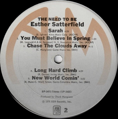 Esther Satterfield : The Need To Be (LP, Album, Pit)