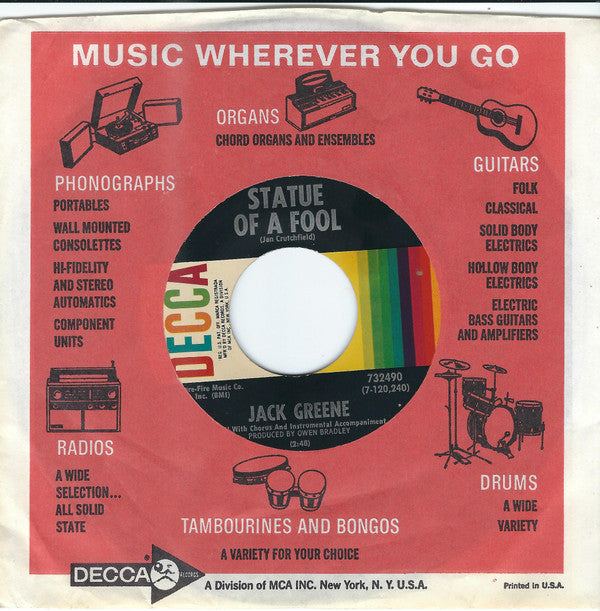 Jack Greene : Statue Of A Fool (7", Single, Pin)