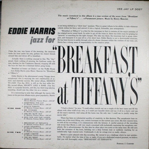 Eddie Harris : Jazz For "Breakfast At Tiffany's" (LP, Album, Mono)
