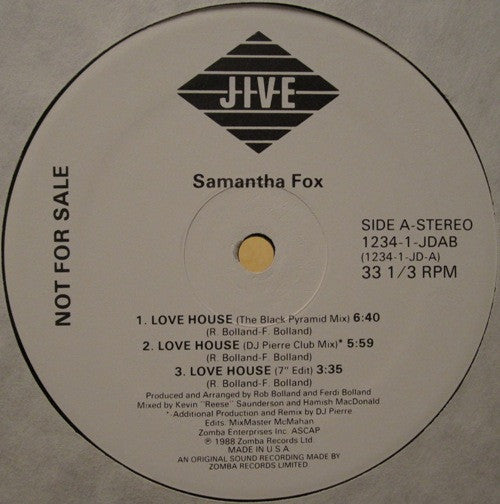 Samantha Fox : Love House (12", Promo)