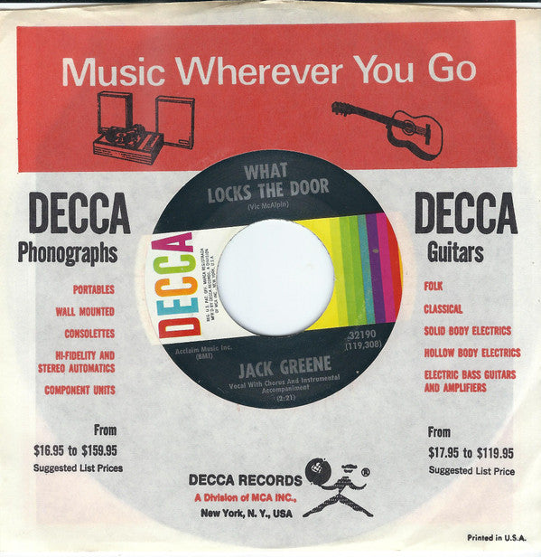 Jack Greene : What Locks The Door / Left Over Feelings (7", Pin)