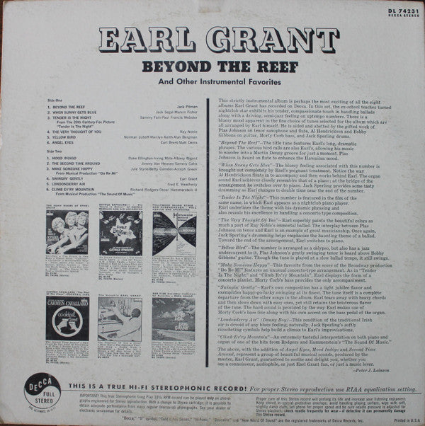 Earl Grant : Beyond The Reef And Other Instrumental Favorites (LP, Album)