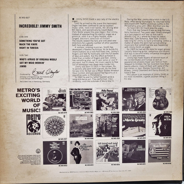 Jimmy Smith : Incredible! Jimmy Smith (LP, Album, Mono)