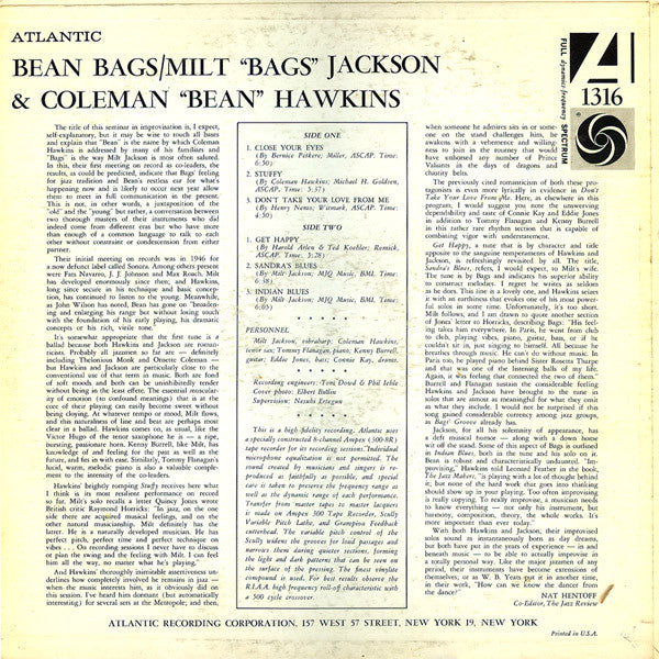 Milt Jackson / Coleman Hawkins : Bean Bags (LP, Album, Mono)