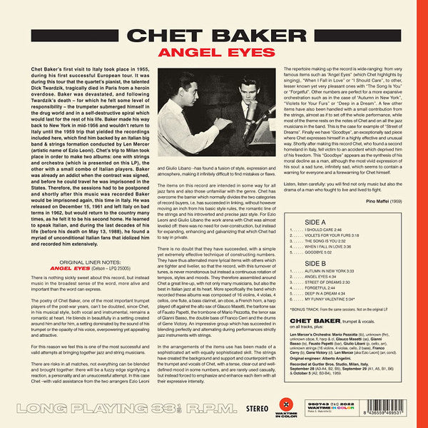 Chet Baker, Len Mercer And His Orchestra : Sings And Plays With Len Mercer And His Orchestra – Angel Eyes (LP, Album, Ltd, RE, 180)