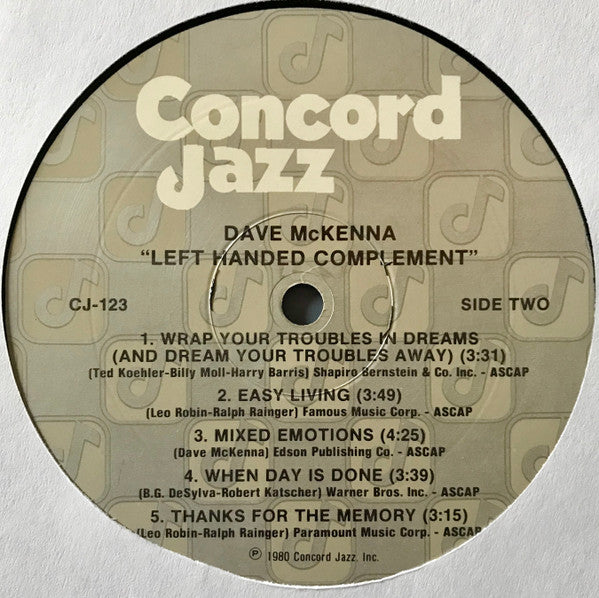 Dave McKenna : Left Handed Complement (LP, Album)