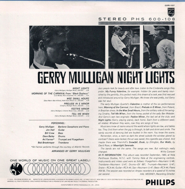 Gerry Mulligan : Night Lights (LP, Album, RE)