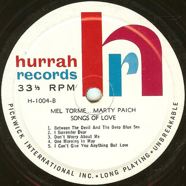Mel Torme* .... Marty Paich : Songs Of Love (LP, Album, Mono)
