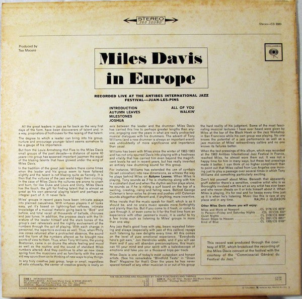 Miles Davis : Miles Davis In Europe (LP, Album, Ter)