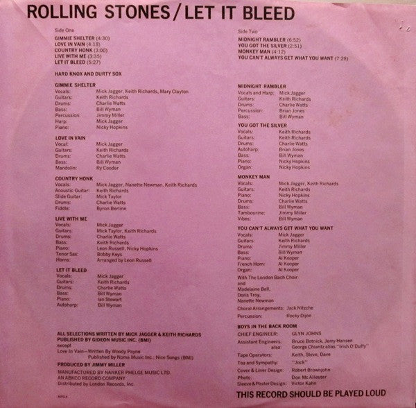 The Rolling Stones : Let It Bleed (LP, Album, Pit)