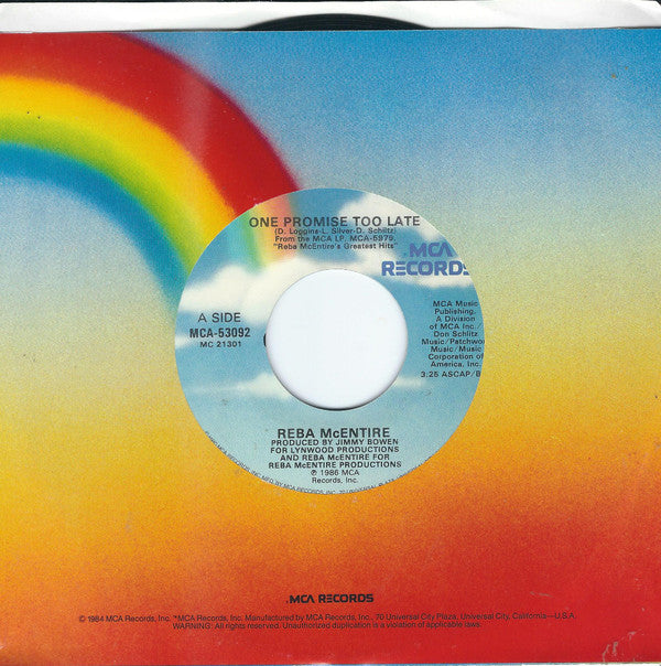 Reba McEntire : One Promise Too Late (7", Single, Glo)