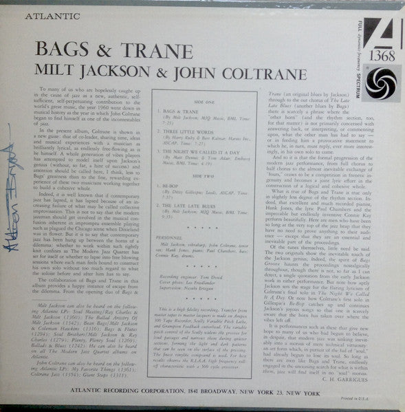 Milt Jackson & John Coltrane : Bags & Trane (LP, Album, Mono)