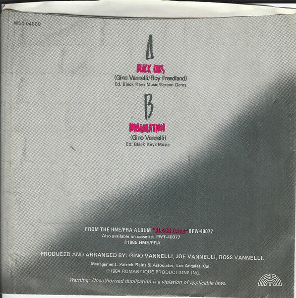 Gino Vannelli : Black Cars (7", Single, Styrene, Pit)