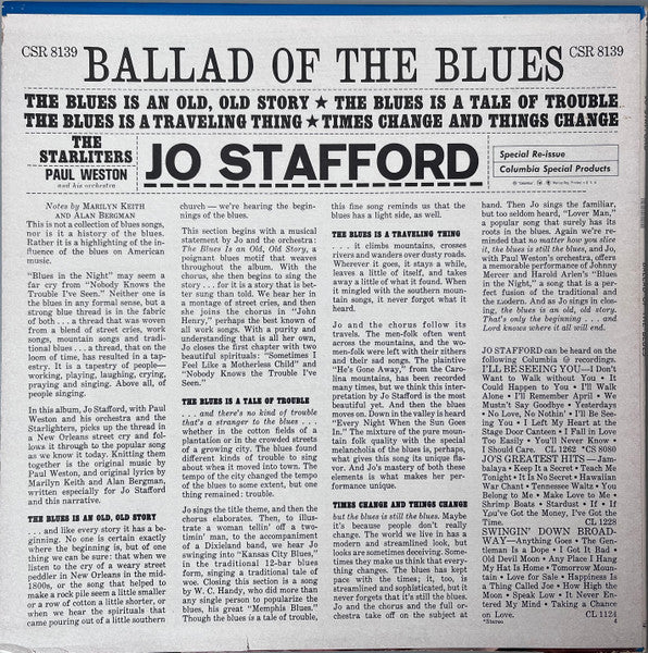 Jo Stafford With Paul Weston And His Orchestra And The Starlighters : Ballad Of The Blues (LP, Album, RE, Ter)