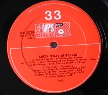 Anita O'Day : Anita O'Day Recorded Live At The Berlin Jazz Festival (LP)