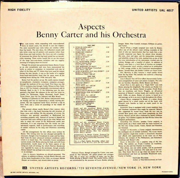 Benny Carter And His Orchestra : Aspects (LP, Mono)