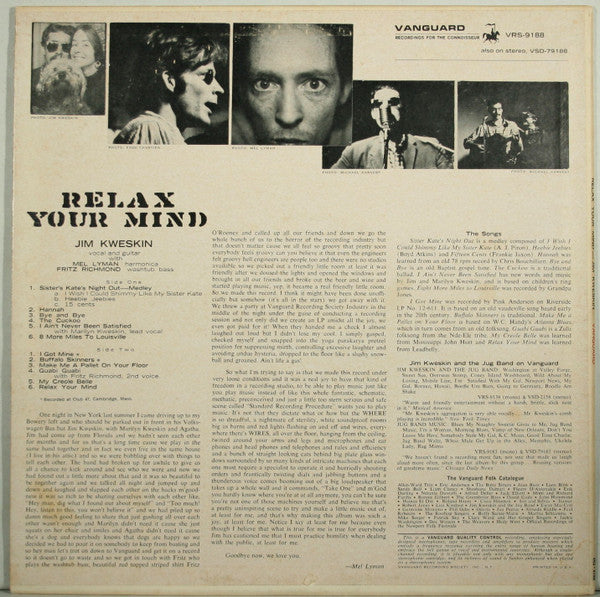 Jim Kweskin : Relax Your Mind (LP, Album, Mono)