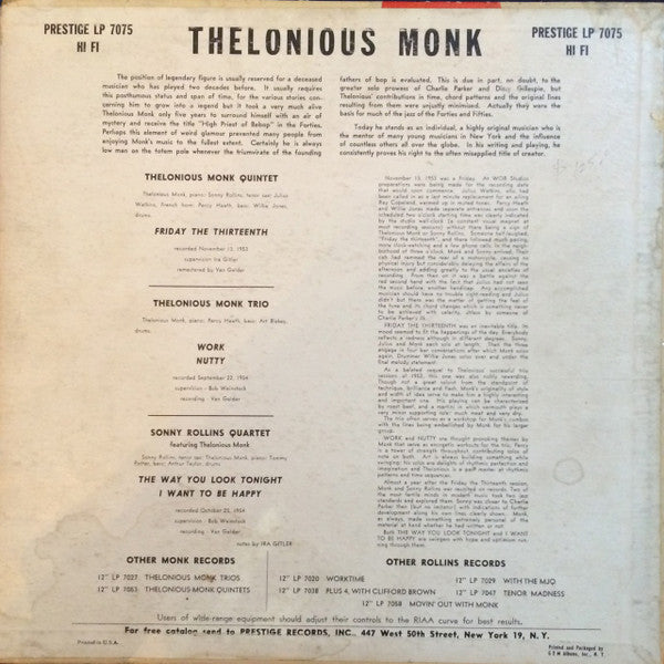 Thelonious Monk / Sonny Rollins : Thelonious Monk / Sonny Rollins (LP, Comp, RM)