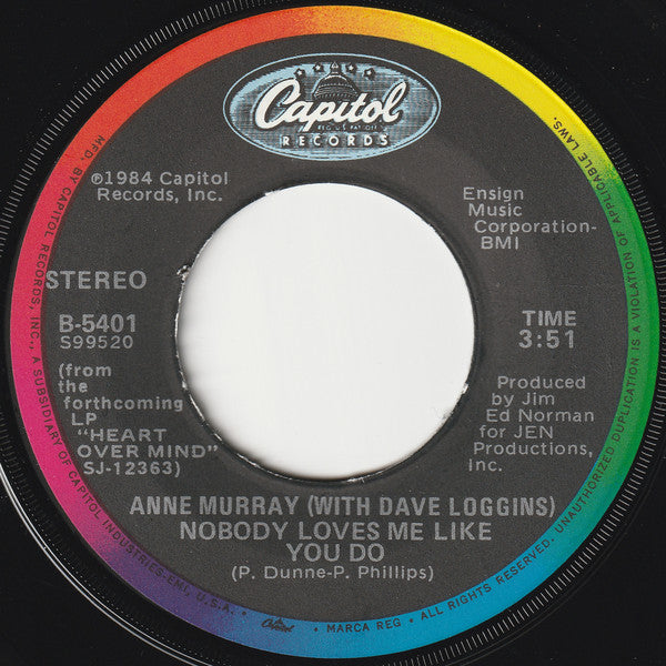 Anne Murray With Dave Loggins : Nobody Loves Me Like You Do (7", Single, Win)