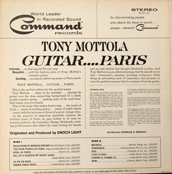 Tony Mottola : Guitar....Paris (LP, Album, Gat)