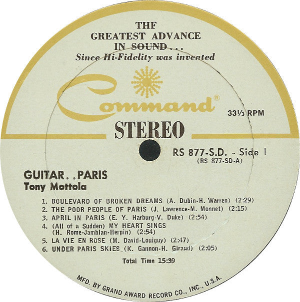Tony Mottola : Guitar....Paris (LP, Album, Gat)