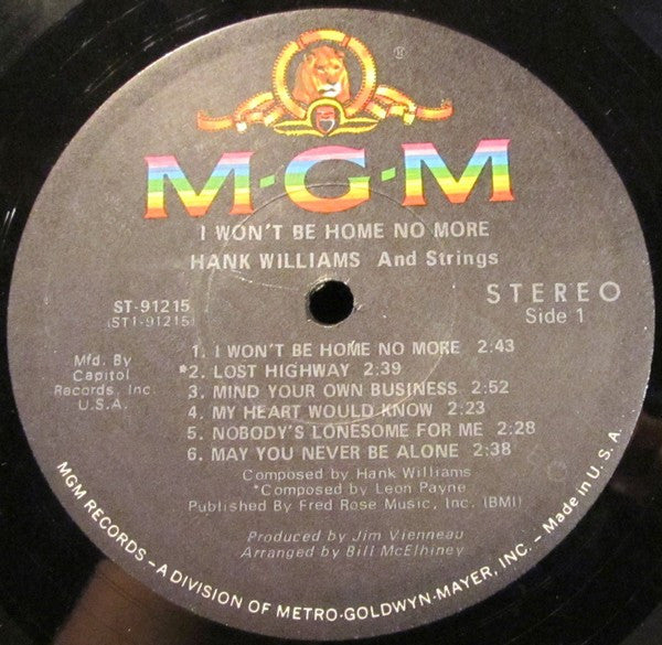 Hank Williams : I Won't Be Home No More (LP, Comp, Club)