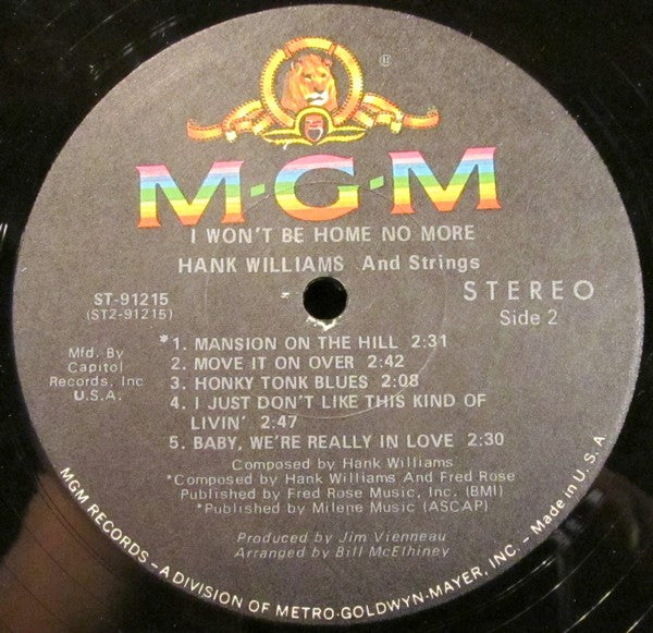 Hank Williams : I Won't Be Home No More (LP, Comp, Club)