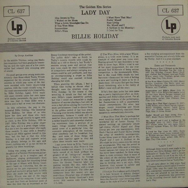 Billie Holiday : Lady Day (LP, Comp, Mono, RE)