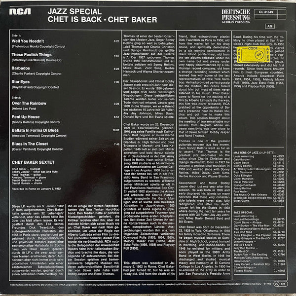 Chet Baker : Chet Is Back! (LP, Album, RE)