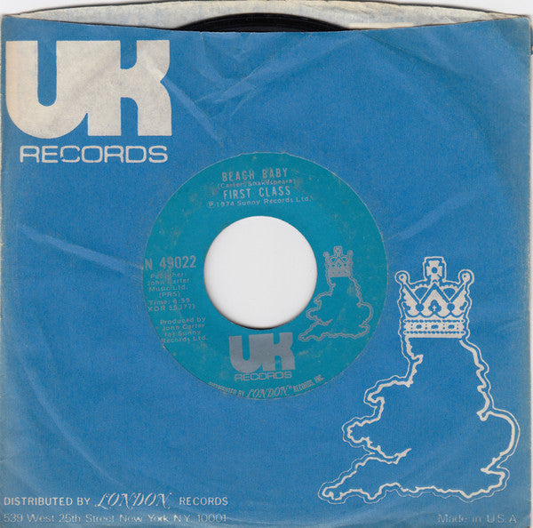 First Class (3) : Beach Baby (7", Single, Styrene, Ter)