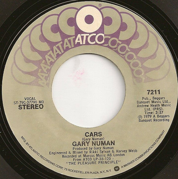 Gary Numan : Cars (7", Single, Styrene, Mon)