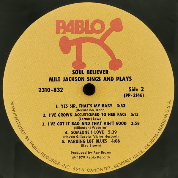 Milt Jackson : Soul Believer Milt Jackson Sings And Plays (LP, Album, Als)