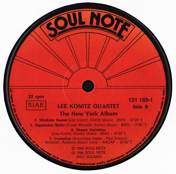 Lee Konitz Quartet* : The New York Album (LP, Album)