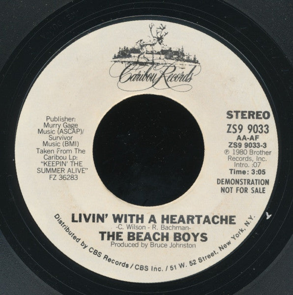 The Beach Boys : Livin' With A Heartache (7", Single, Promo, Styrene, Ter)