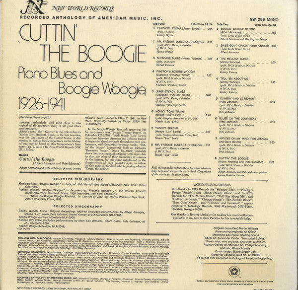 Various : Cuttin' The Boogie: Piano Blues And Boogie Woogie, 1926-1941 (LP, Comp, Mono)