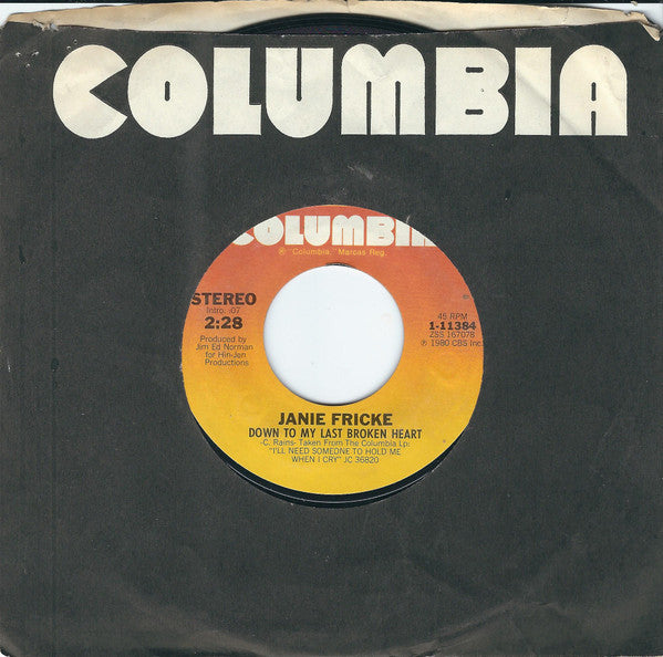 Janie Fricke : Down To My Last Broken Heart (7", Single, Styrene, Ter)