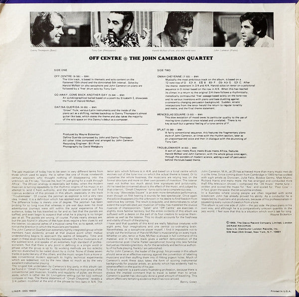 The John Cameron Quartet* : Off Centre (LP, Album)