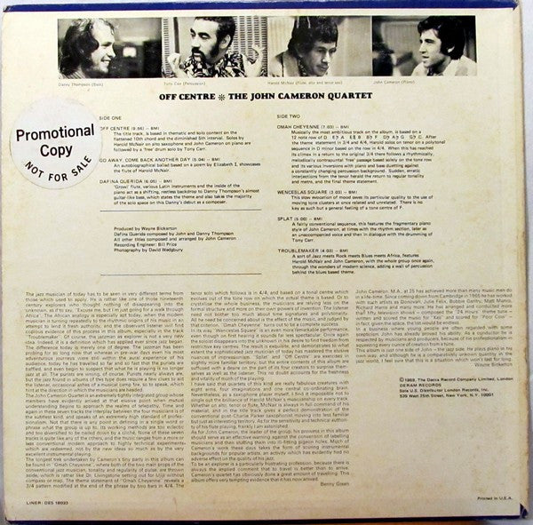 The John Cameron Quartet* : Off Centre (LP, Album)