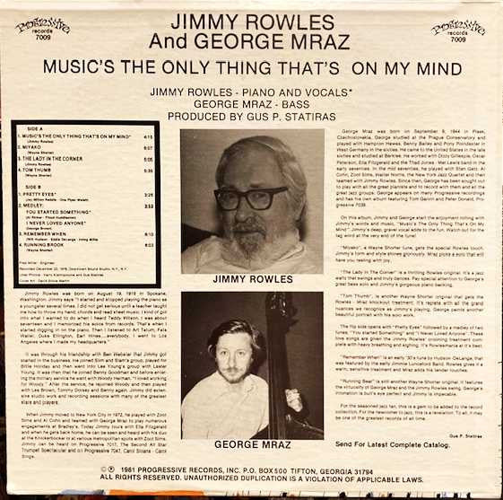 Jimmy Rowles And George Mraz : Music's The Only Thing That's On My Mind (LP, Album)
