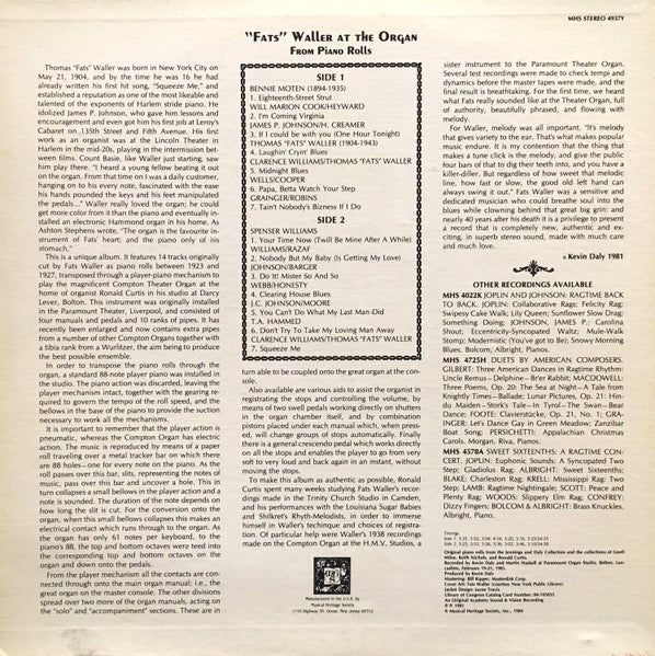 Fats Waller : "Fats" Waller At The Organ (LP, RE)