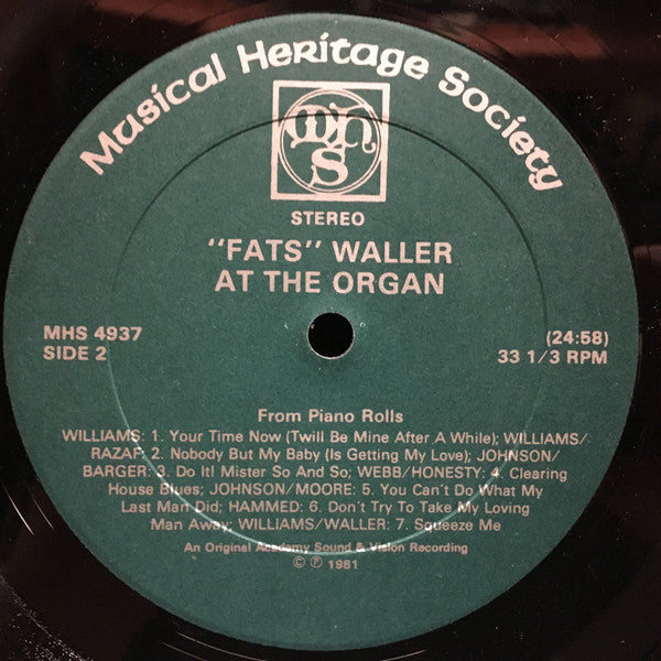 Fats Waller : "Fats" Waller At The Organ (LP, RE)